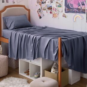 Bedsure Twin Sheets Set, Cooling Sheets Twin Size Bed Set, Rayon Derived from Bamboo, Twin Size Sheets, Breathable & Soft Bed Sheets, Hotel Luxury Silky Bedding Sheets & Pillowcases, Dark Grey