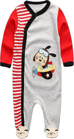 MAMIMAKA Baby Boys Girls Footies One-Piece Romper Long-Sleeve Jumsuit Cotton Newborn Clothes Set 3-Pack Baby Pajamas in Saudi Arabia
