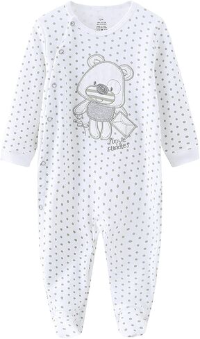 MAMIMAKA Baby Boys Girls Footies One-Piece Romper Long-Sleeve Jumsuit Cotton Newborn Clothes Set 3-Pack Baby Pajamas in Saudi Arabia