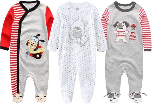 MAMIMAKA Baby Boys Girls Footies One-Piece Romper Long-Sleeve Jumsuit Cotton Newborn Clothes Set 3-Pack Baby Pajamas in Saudi Arabia