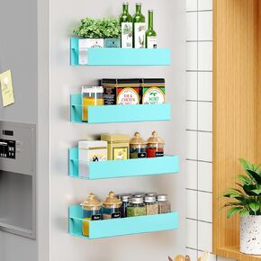 4 Pack Moveable Fridge Magnetic Spice Racks,Metal Blue