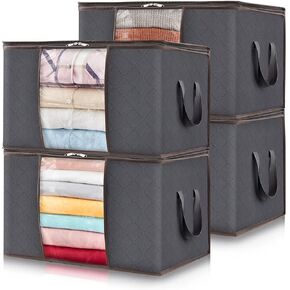 Lifewit 6 Packs Clothes Storage Bag, Storage Bins for Clothes, Blankets, Comforters, Foldable Clothing Storage with Reinforced Handle, Sturdy Zipper, Closet Organizer With Clear Window, Beige
