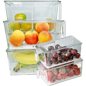4 PCS Fridge Organizers and Storage Clear,Refrigerator Organizer Bins with Lid,Salad Container for Fridge with Removable Dividers Stackable,Keep Fresh for Vegetables,Fruit,Meat and Salad... in Saudi Arabia