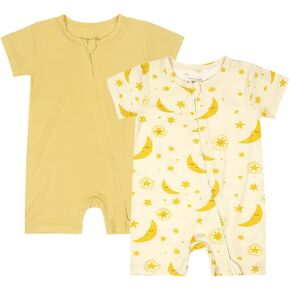 Unisex Baby 2 Pack Bamboo Viscose Pajamas 2 Way Zipper Short Sleeve Romper | Baby Boys Baby Girls Jumpsuit Sleep and Play Soild Printing in Saudi Arabia