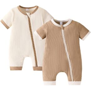 Bafeicao Unisex Baby Boy Girl 2/3 Pack Rompers Short Sleeve | 2 Way Zipper, Soft Cotton, Solid, Unisex, Summer, One Piece Jumpsuits Clothes Sets in Saudi Arabia