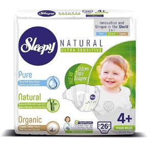 SOHO|Sleepy Natural Baby Diapers, Made from Organic Cotton and Bamboo Extract, Ultimate Comfort and Dryness, Disposable Diapers (Size 1 | 40 Count | Child Weight 4-11 lbs)