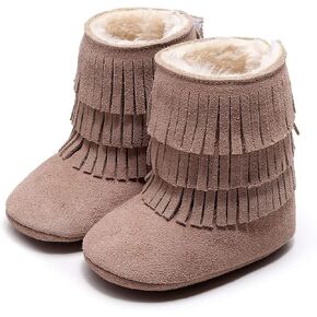 HONGTEYA Real Leather Fringe Baby Booties for Girls Boys Winter Warm Snow Boots with Tassels Hard Sole Fur Lined Toddler Moccasins Shoes in Saudi Arabia