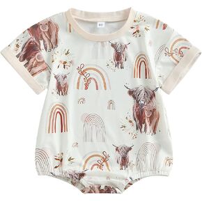 Kayotuas Western Baby Boy Girl Clothes Cow Print Bubble Romper Oversized Short Sleeve Tshirt Bodysuit Infant Summer Outfits in Saudi Arabia
