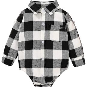HAPPYMA Newborn Baby Boy Girls Plaid Outfit Flannel Romper Tops Infant Long Sleeve Button Down Plaid Casual Bodysuit Clothes in Saudi Arabia