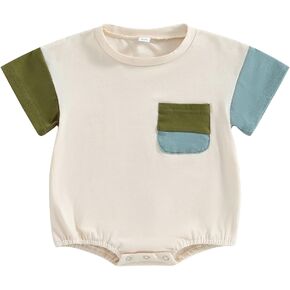 AEEMCEM Baby Boy Girl Oversized Bubble Romper Color Block Short Sleeve T-Shirt Onesie Bodysuit Cute Summer Outfits in Saudi Arabia