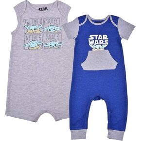 STAR WARS Baby Boy The Mandalorian Baby Yoda The Child Baby Bodysuit and Romper Set for Newborn and Infant – Blue/Grey in Kuwait