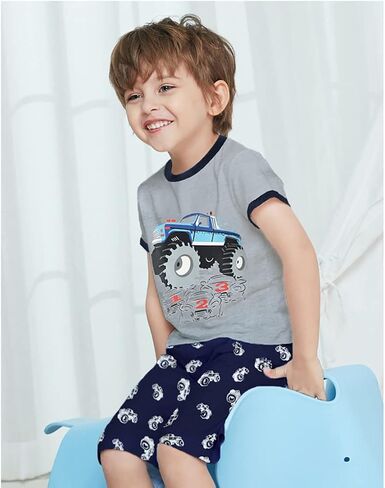 بيجامات للأطفال الصغار من Little Hand، بيجامات Monster Truck صيفية من Pjs، ملابس نوم قطنية للأطفال، مجموعات قصيرة من الملابس in Kuwait