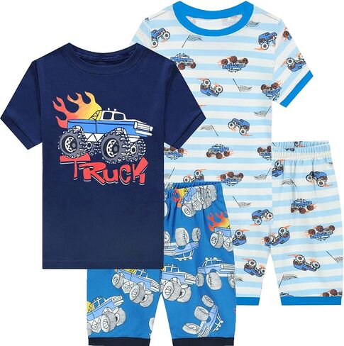 بيجامات للأطفال الصغار من Little Hand، بيجامات Monster Truck صيفية من Pjs، ملابس نوم قطنية للأطفال، مجموعات قصيرة من الملابس in Kuwait