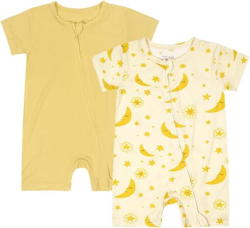 Unisex Baby 2 Pack Bamboo Viscose Pajamas 2 Way Zipper Short Sleeve Romper | Baby Boys Baby Girls Jumpsuit Sleep and Play Soild Printing in Saudi Arabia