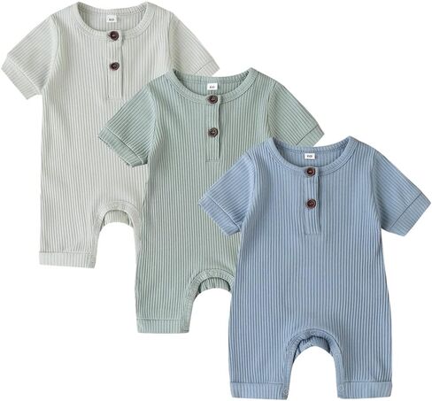 Bafeicao Baby Boy Girl 2/3 Pack Solid Romper Ribbed Short/Long Sleeve | Bodysuit Jumpsuit Infant Knitted Outfits Clothes in Saudi Arabia