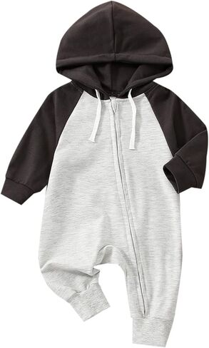 ملابس Doisbetthsay لحديثي الولادة من الأولاد والبنات، رومبير بقلنسوة وأكمام طويلة وسحاب، بدلة قطعة واحدة لطيفة in Kuwait