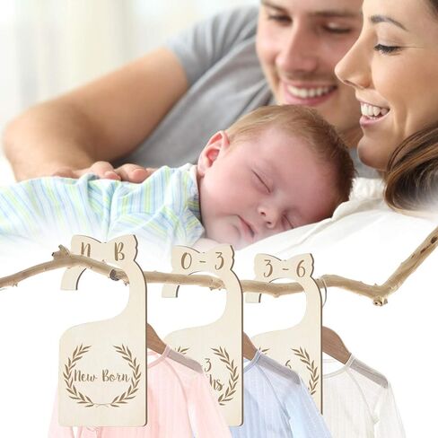 [Upgraded] Premium Wood Baby Closet Dividers Set of 7 from Newborn to 24 Months Baby Clothes Organizer Nursery Baby Closet Hanger Organizers Decor for Baby Boys or Girls (DoubleSided-1) in Saudi Arabia