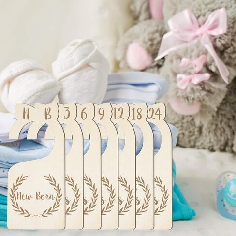 [Upgraded] Premium Wood Baby Closet Dividers Set of 7 from Newborn to 24 Months Baby Clothes Organizer Nursery Baby Closet Hanger Organizers Decor for Baby Boys or Girls (DoubleSided-1) in Saudi Arabia
