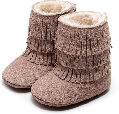 HONGTEYA Real Leather Fringe Baby Booties for Girls Boys Winter Warm Snow Boots with Tassels Hard Sole Fur Lined Toddler Moccasins Shoes in Kuwait