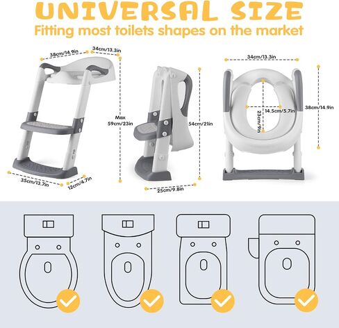TEMFAU Potty Training Seat with Step Stool Ladder, Foldable Toddler Kids Training Seat with Handles & Soft Cushion, Height Adjustable, Non Slip Wide Step for Boys and Girls, Grey in Saudi Arabia