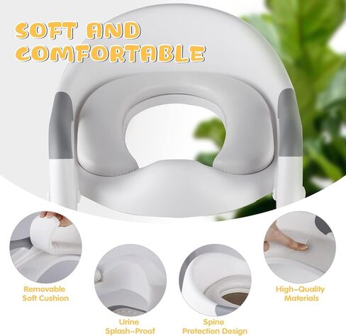 TEMFAU Potty Training Seat with Step Stool Ladder, Foldable Toddler Kids Training Seat with Handles & Soft Cushion, Height Adjustable, Non Slip Wide Step for Boys and Girls, Grey in Saudi Arabia