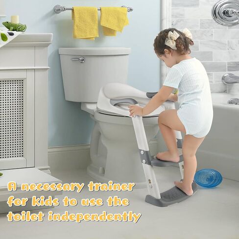 TEMFAU Potty Training Seat with Step Stool Ladder, Foldable Toddler Kids Training Seat with Handles & Soft Cushion, Height Adjustable, Non Slip Wide Step for Boys and Girls, Grey in Saudi Arabia