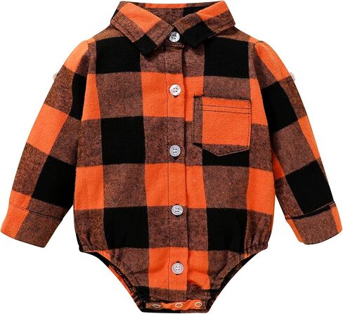 HAPPYMA Newborn Baby Boy Girls Plaid Outfit Flannel Romper Tops Infant Long Sleeve Button Down Plaid Casual Bodysuit Clothes in Saudi Arabia