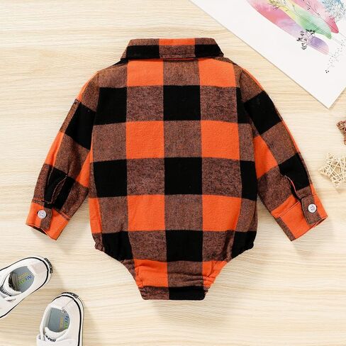 HAPPYMA Newborn Baby Boy Girls Plaid Outfit Flannel Romper Tops Infant Long Sleeve Button Down Plaid Casual Bodysuit Clothes in Saudi Arabia