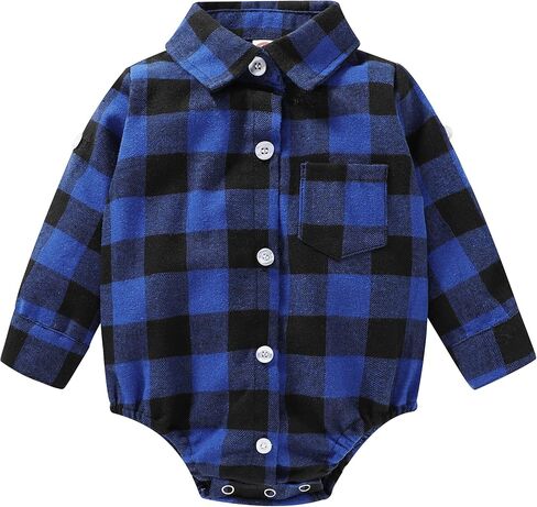 HAPPYMA Newborn Baby Boy Girls Plaid Outfit Flannel Romper Tops Infant Long Sleeve Button Down Plaid Casual Bodysuit Clothes in Saudi Arabia