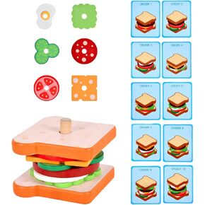 Wooden Burger Sandwich Stacking Toys for Kids, Play Food Toy, Montessori Toys for 3+ Year Old, Preschool Educational Toys to Develop Fine Motor Skills in Kuwait