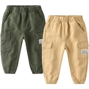 Feidoog Toddler Boys Pants 2/3 Pack Baby Cargo Cotton Joggers Sweatpants | Soft Cotton, Skin-friendly,Elastic Waistband,Cotton Pull-on Pants,Toddler Pants for 2-6T Boys in Saudi Arabia