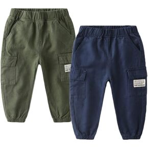 Feidoog Toddler Boys Pants 2/3 Pack Baby Cargo Cotton Joggers Sweatpants | Soft Cotton, Skin-friendly,Elastic Waistband,Cotton Pull-on Pants,Toddler Pants for 2-6T Boys in Saudi Arabia