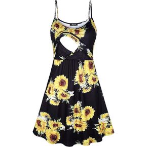 connche Floral Maternity Summer Dress Spaghetti Strap Nursing Breastfeeding