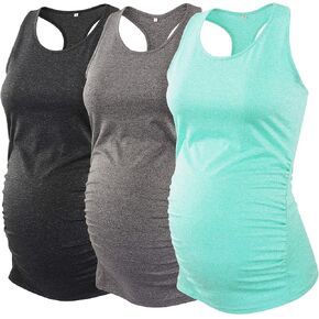 Ecavus 3PCS Women's Maternity Tank Tops Racerback Workout Maternity Clothes | Seamless,Athletic Yoga Casual Shirts,Ruched Sides Design,Pregnancy T-Shirt in Saudi Arabia