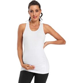 Ecavus Women's Maternity Tank Tops Seamless Racerback Sleeveless Workout Athletic Yoga Tops Pregnancy Shirt in Saudi Arabia