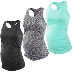 Glampunch 3PCS Maternity Yoga Tops Sleeveless Racerback Workout Athletic Maternity Tank Tops Pregnancy T-Shirt in Saudi Arabia