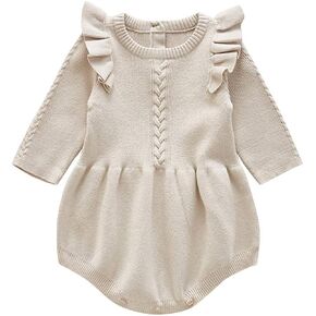 FYMNSI Newborn Baby Girl Sweater Romper Knit Fall Outfit Long Sleeve Knitted Bodysuit Winter Clothes for Birthday Photo Shoot