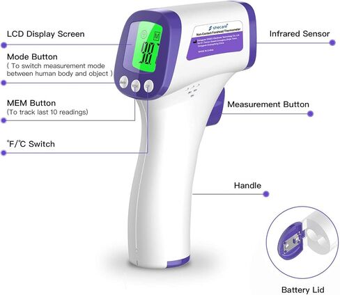 Shecare Touchless Infrared Forehead Thermometer Non-Contact Forehead Thermometer for Adults and Kids Medical Thermometer Touchless for Baby Fever Thermometer Digital Forehead Thermometer in Saudi Arabia