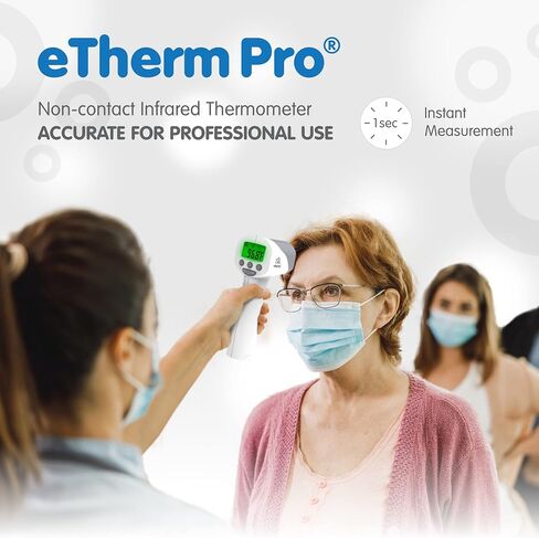 مقياس حرارة الجبهة بالأشعة تحت الحمراء عالي الجودة من Elepho eTherm Pro للاستخدام العائلي أو المكتبي. قراءات فورية للجسم أو الجسم أو السائل. شاشة LCD كبيرة. 32 قراءة للذاكرة in Kuwait