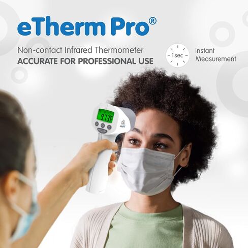 مقياس حرارة الجبهة بالأشعة تحت الحمراء عالي الجودة من Elepho eTherm Pro للاستخدام العائلي أو المكتبي. قراءات فورية للجسم أو الجسم أو السائل. شاشة LCD كبيرة. 32 قراءة للذاكرة in Kuwait