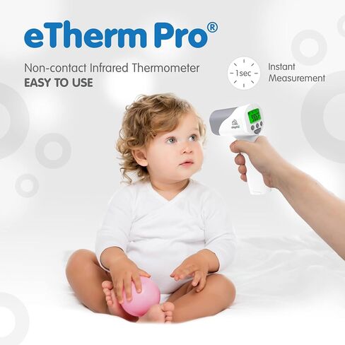 مقياس حرارة الجبهة بالأشعة تحت الحمراء عالي الجودة من Elepho eTherm Pro للاستخدام العائلي أو المكتبي. قراءات فورية للجسم أو الجسم أو السائل. شاشة LCD كبيرة. 32 قراءة للذاكرة in Kuwait