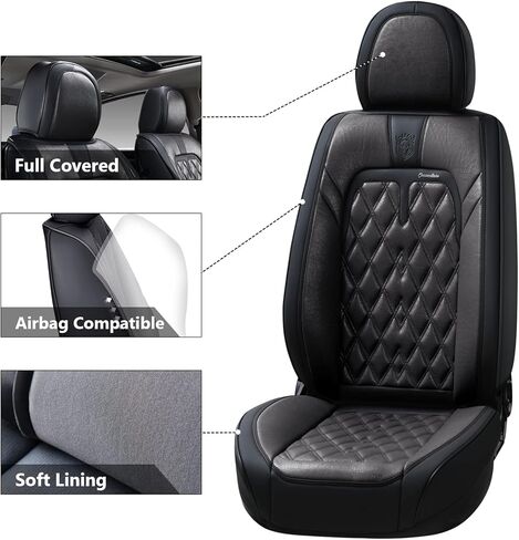 أغطية مقاعد السيارة Coverado الأمامية، عبوتان من أغطية المقاعد العالمية للسيارات، وسائد مقعد جلدية فاخرة، واقيات مقاعد مقاومة للماء والأوساخ وأغطية مقاعد مقاومة للأشعة فوق البنفسجية تناسب معظم المركبات باللون الأسود in Kuwait
