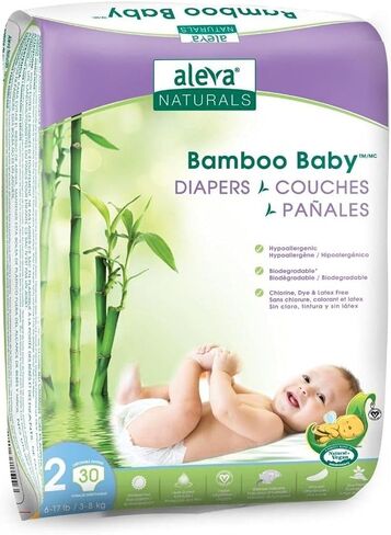 حفاضات أطفال من الخيزران مضادة للحساسية من Aleva Naturals، فائقة النعومة، صديقة للبشرة الحساسة، قابلة للتحلل البيولوجي، للاستعمال مرة واحدة - مقاس 2 (6-17 رطل/3-8 كجم) | 30 قيراط، 37845 in Kuwait
