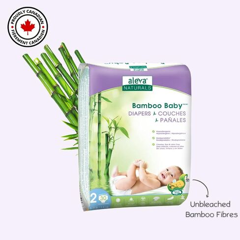 حفاضات أطفال من الخيزران مضادة للحساسية من Aleva Naturals، فائقة النعومة، صديقة للبشرة الحساسة، قابلة للتحلل البيولوجي، للاستعمال مرة واحدة - مقاس 2 (6-17 رطل/3-8 كجم) | 30 قيراط، 37845 in Kuwait