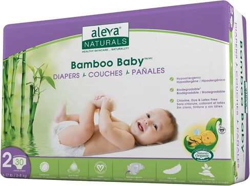 حفاضات أطفال من الخيزران مضادة للحساسية من Aleva Naturals، فائقة النعومة، صديقة للبشرة الحساسة، قابلة للتحلل البيولوجي، للاستعمال مرة واحدة - مقاس 2 (6-17 رطل/3-8 كجم) | 30 قيراط، 37845 in Kuwait
