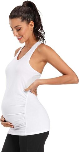 Ecavus Women's Maternity Tank Tops Seamless Racerback Sleeveless Workout Athletic Yoga Tops Pregnancy Shirt in Saudi Arabia