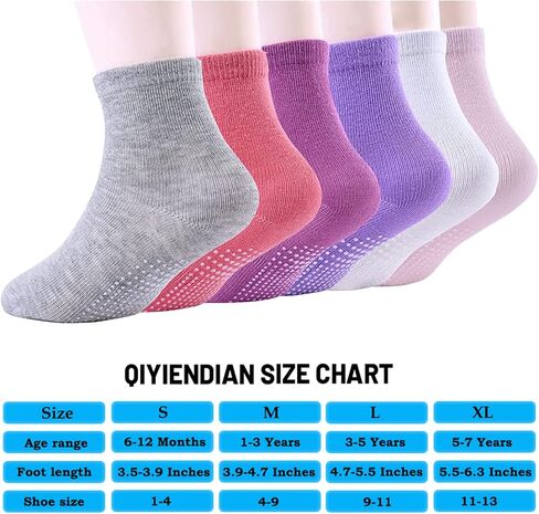 6 Pairs Non Slip Cozy Warm Crew Socks with Grips for Baby Infant Toddler Kids Boys Girls in Saudi Arabia