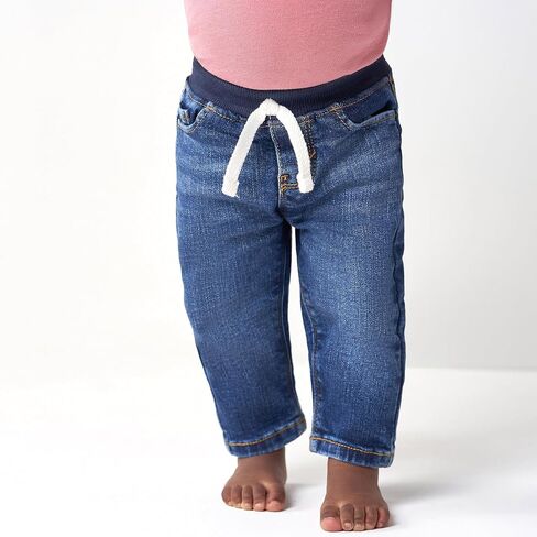 جينز Gerber للجنسين للأطفال الصغار ذو خصر مضلع قابل للتمدد، جينز أزرق in Kuwait