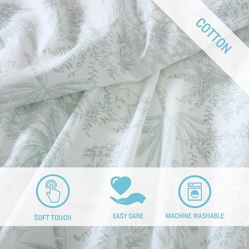 تومي باهاما - ملاءات كينج، طقم مفروشات قطن بيركال، هش ورائع، ديكور منزلي أنيق (قلم وحبر أخضر النخيل، كينج) in Kuwait