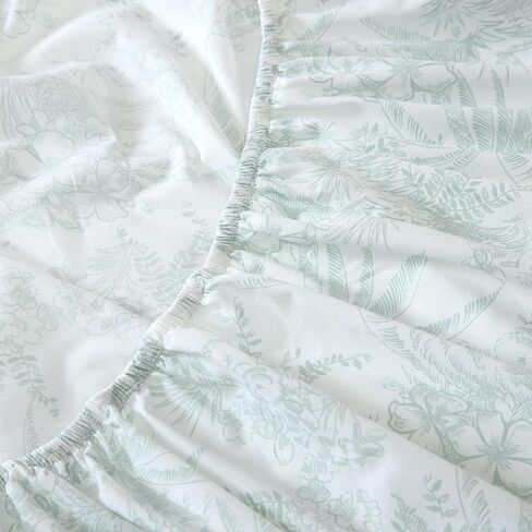 تومي باهاما - ملاءات كينج، طقم مفروشات قطن بيركال، هش ورائع، ديكور منزلي أنيق (قلم وحبر أخضر النخيل، كينج) in Kuwait